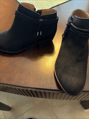 Life Stride Black Suede Ankle Booties with Rope-Tie Accent